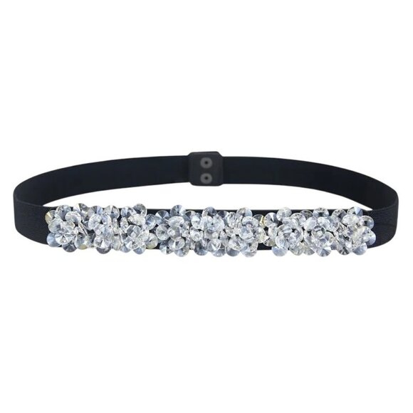 NEW 2/$30 M/L Waist Belt Clear Crystal Embellishments Snap Closure - Picture 1 of 6